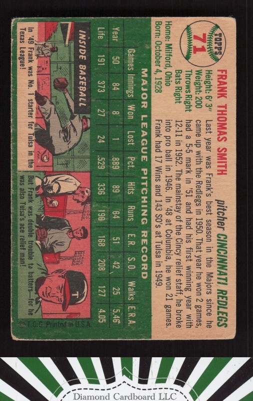 1954 Topps #71 Frank Smith GD k, back