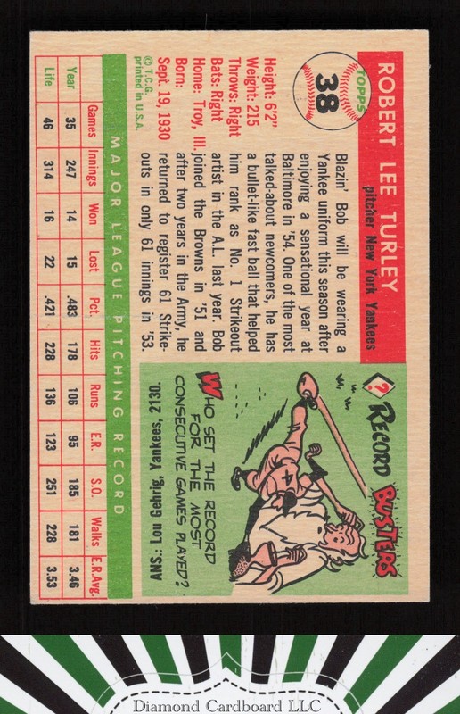 1955 Topps #38 Bob Turley VGEX c, back