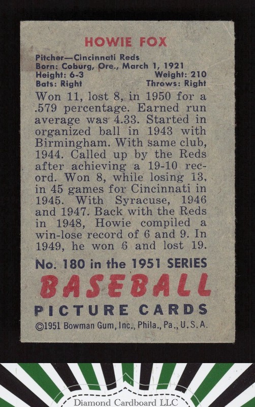 1951 Bowman #180 Howie Fox VG, back