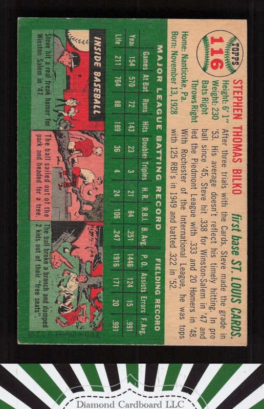 1954 Topps #116 Steve Bilko GD b, back