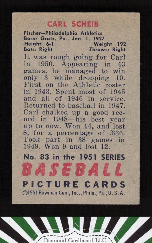 1951 Bowman #83 Carl Scheib EX, back