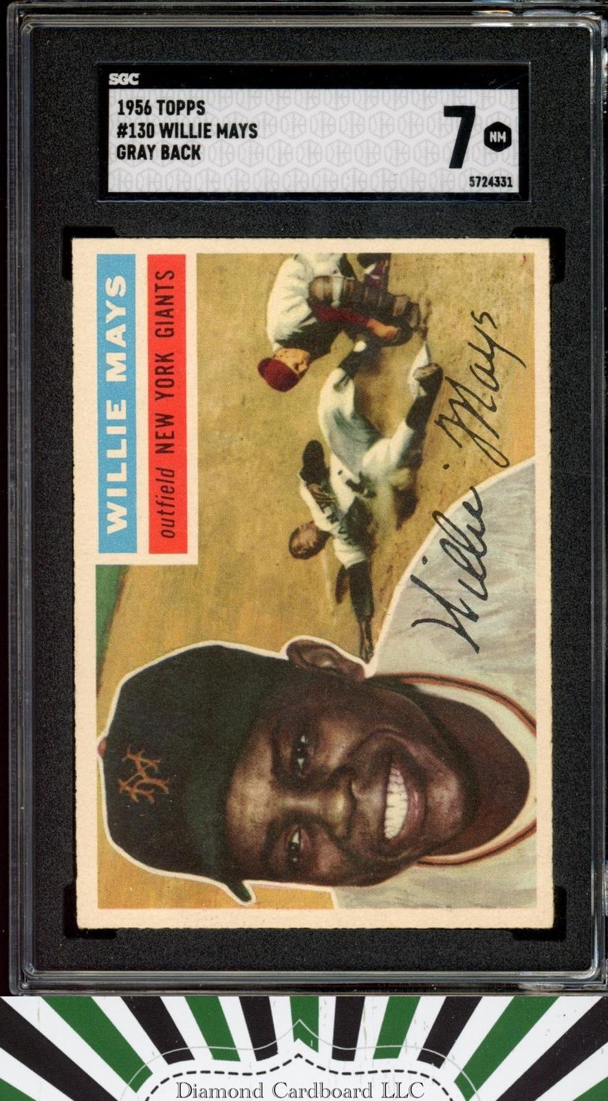 1956 Topps #130 Willie Mays SGC 7 Gray Back [HIGH EYE APPEAL], front