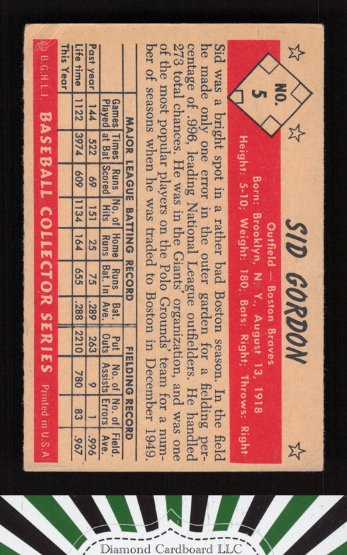 1953 Bowman Color #5 Sid Gordon VG a, back