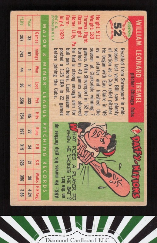 1955 Topps #52 Bill Tremel VGEX j, back