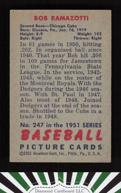 1951 Bowman #247 Bob Ramazzotti VGEX+ [CENTERED], back