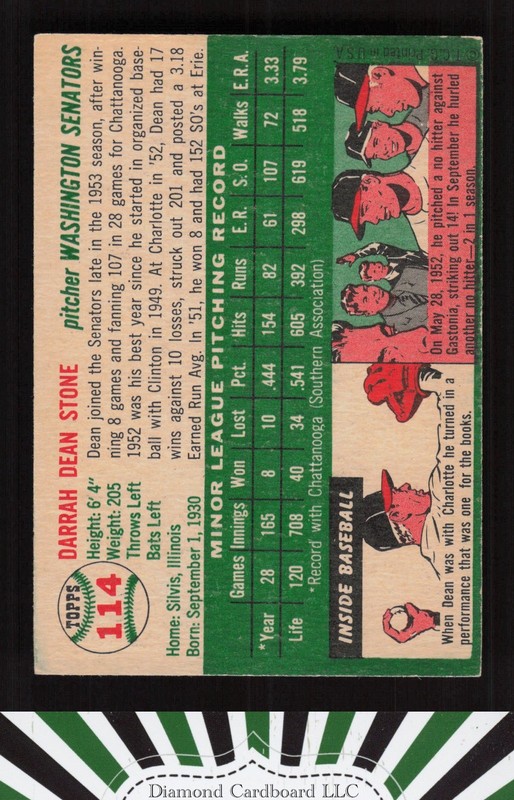 1954 Topps #114 Dean Stone EX b, back