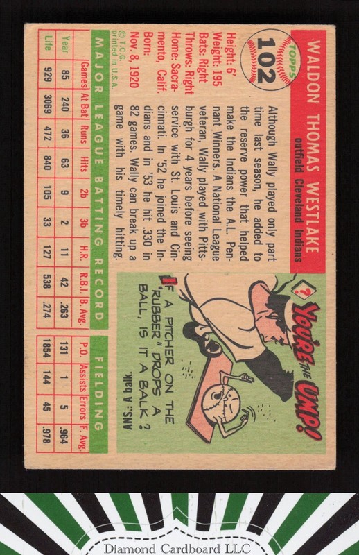 1955 Topps #102 Wally Westlake VG+ d, back