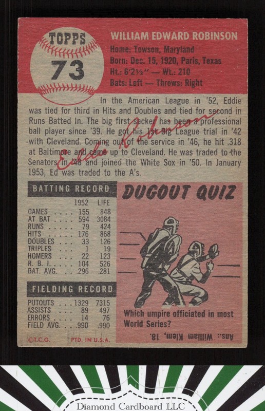 1953 Topps #73 Eddie Robinson EX [CENTERED] f, back