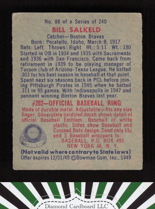 1949 Bowman #88 Bill Salkeld No Name VGEX a, back