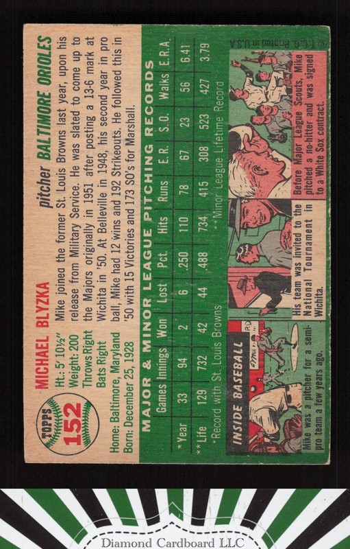1954 Topps #152 Mike Blyzka VGEX g, back