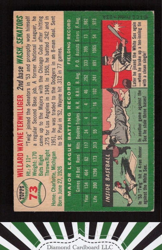 1954 Topps #73 Wayne Terwilliger VGEX c, back