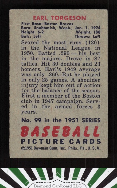 1951 Bowman #99 Earl Torgeson VG+, back