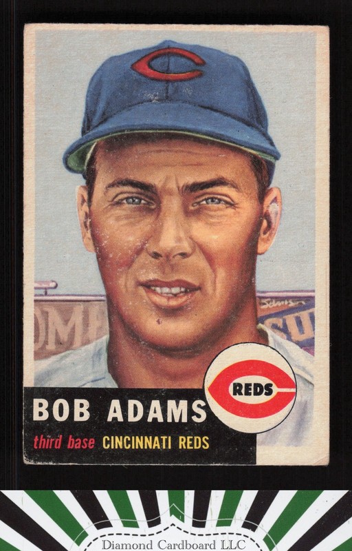 1953 Topps #152 Bobby Adams : Bio uses white text VG d, front
