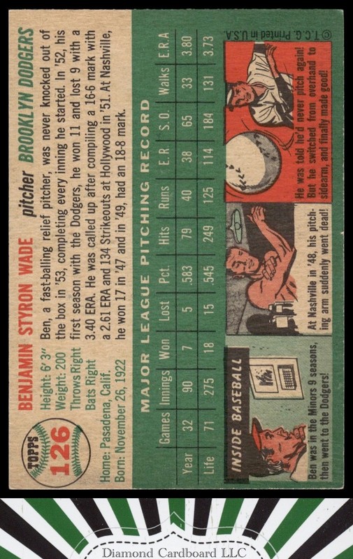 1954 Topps #126 Ben Wade VGEX i, back