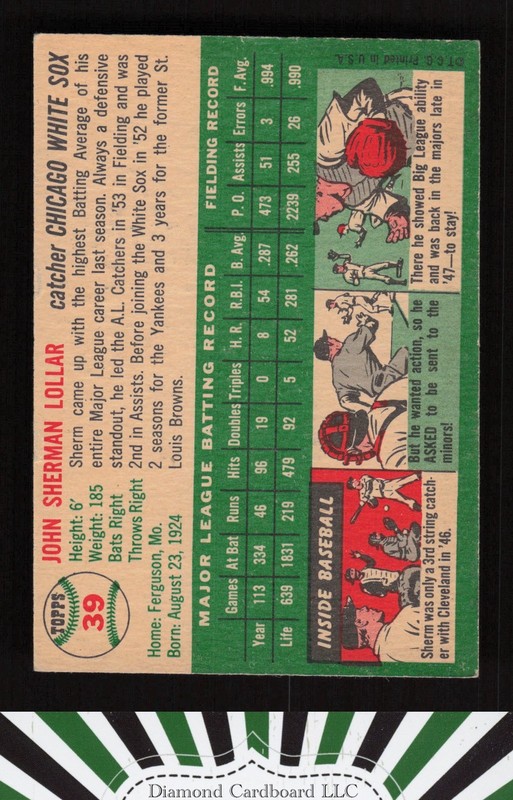 1954 Topps #39 Sherm Lollar GD b, back