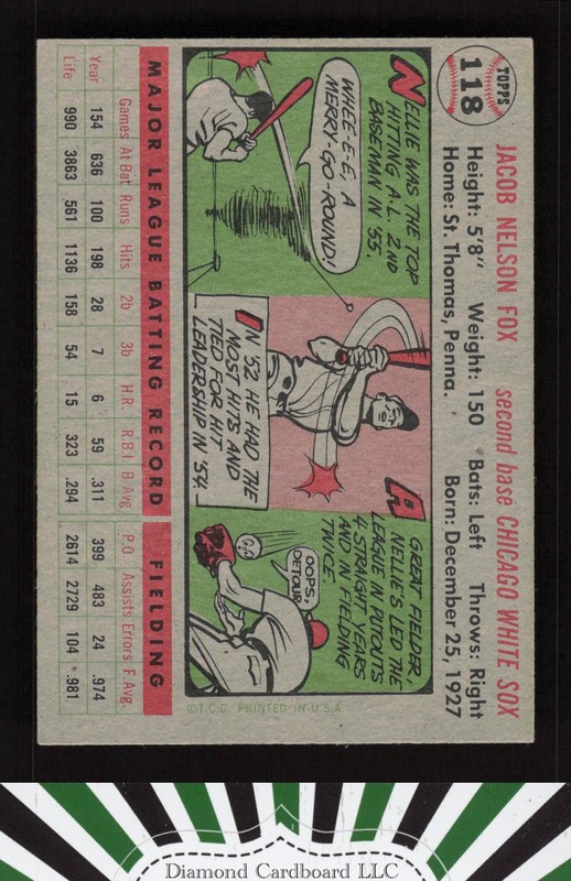 1956 Topps #118 Nellie Fox VGEX j, back