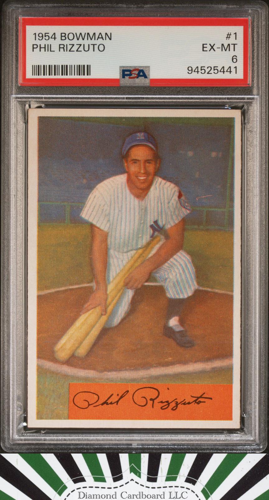1954 Bowman #1 Phil Rizzuto PSA 6 [GREAT EYE APPEAL], front