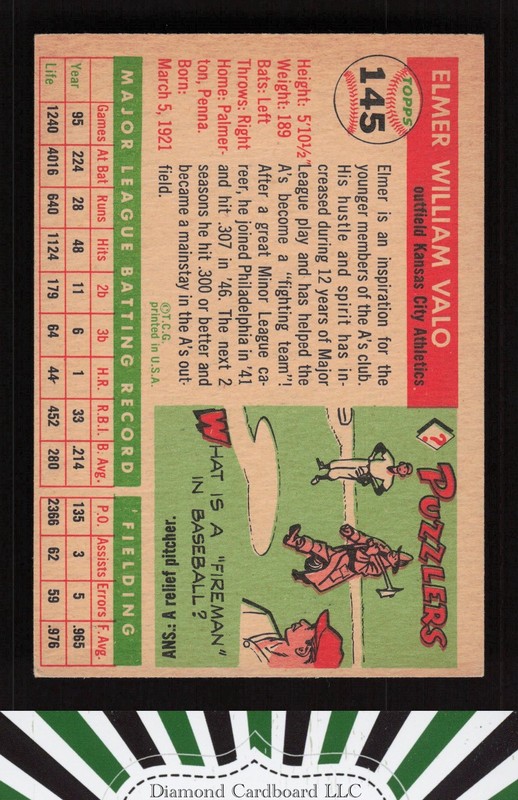 1955 Topps #145 Elmer Valo VGEX (MC) e, back