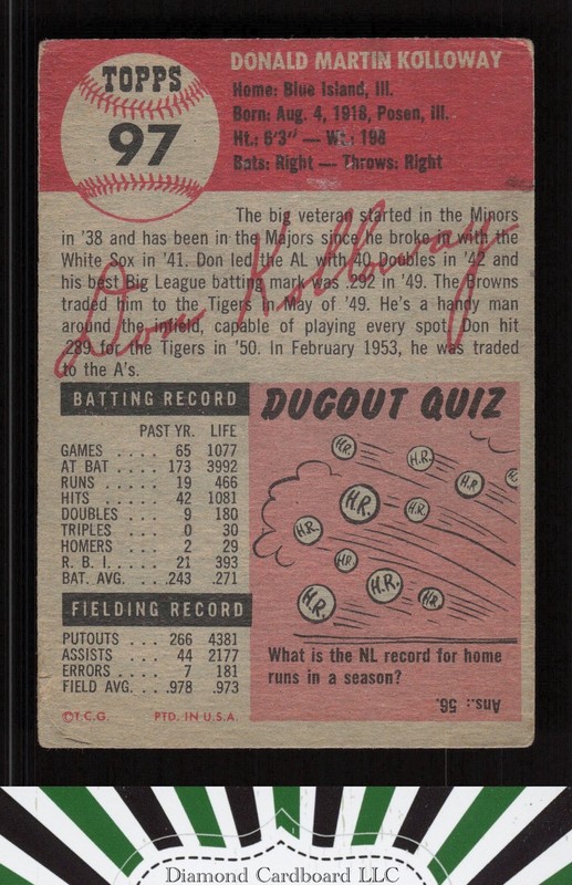 1953 Topps #97 Don Kolloway : Bio uses black text FR a, back