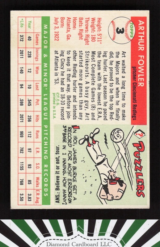 1955 Topps #3 Art Fowler VG+ d, back