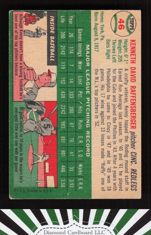 1954 Topps #46 Ken Raffensberger VG c, back
