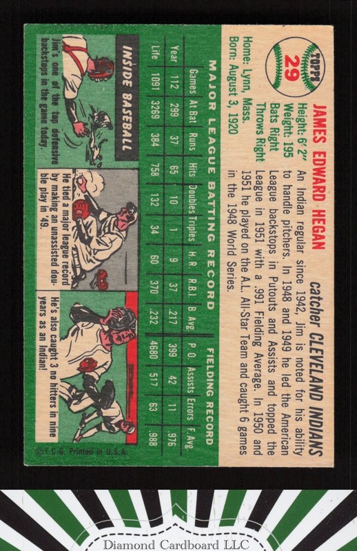 1954 Topps #29 Jim Hegan EX l, back
