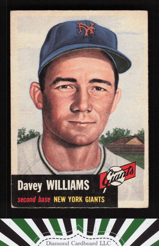 1953 Topps #120 Davey Williams : Bio uses white text VGEX d, front
