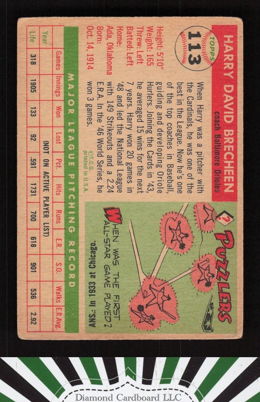 1955 Topps #113 Harry Brecheen VG c, back