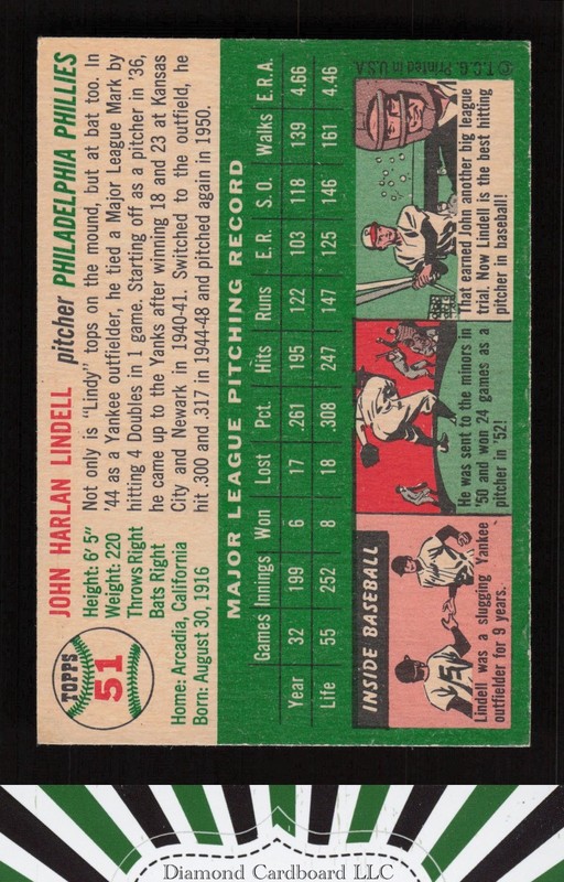 1954 Topps #51 Johnny Lindell VG h, back