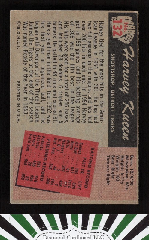 1955 Bowman #132 Harvey Kuenn VGEX, back