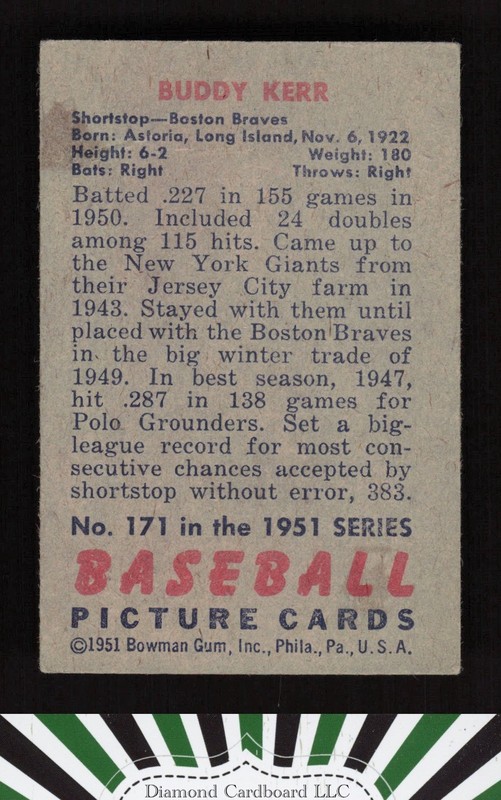 1951 Bowman #171 Buddy Kerr VG, back