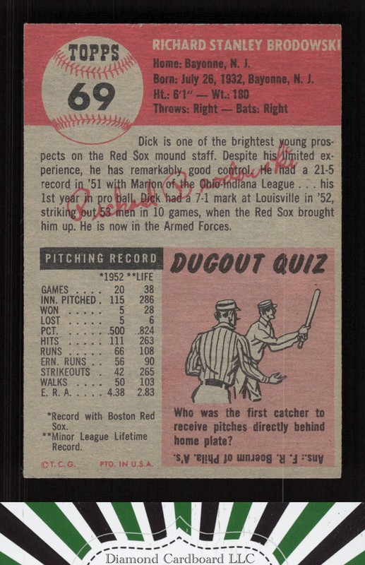 1953 Topps #69 Dick Brodowski EX i, back