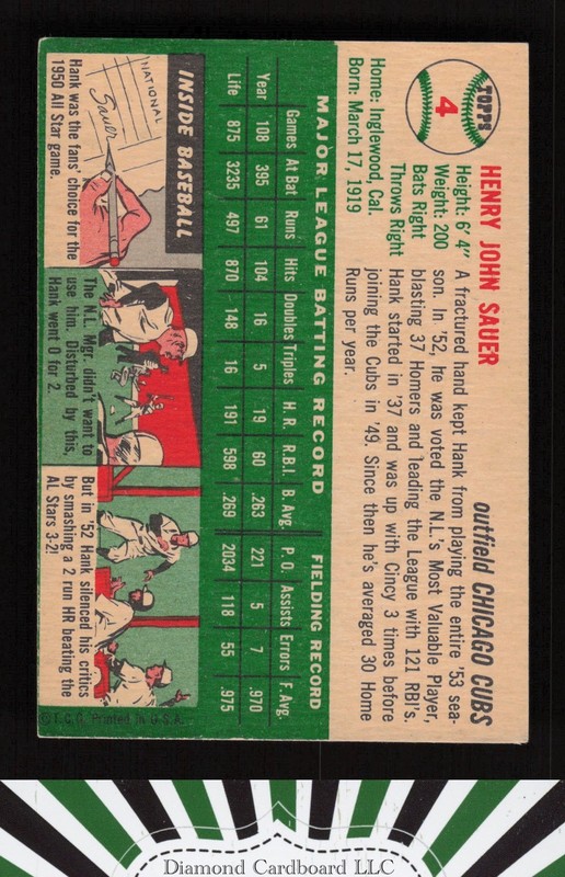 1954 Topps #4 Hank Sauer VGEX (MC) c, back