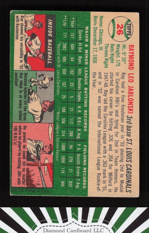 1954 Topps #26 Ray Jablonski VGEX h, back
