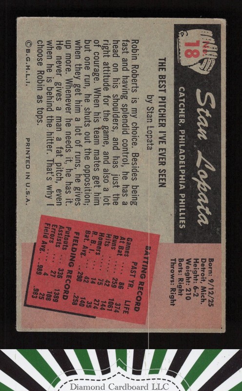 1955 Bowman #18 Stan Lopata VGEX, back