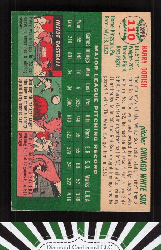 1954 Topps #110 Harry Dorish VGEX (NICELY CENTERED] a, back