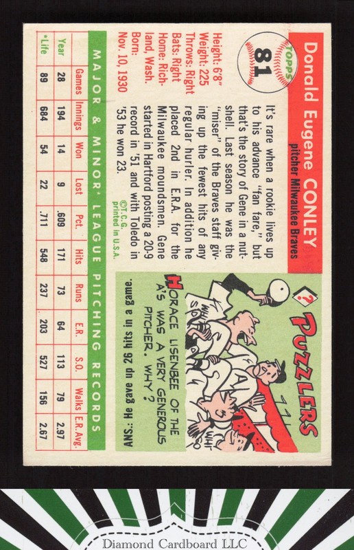 1955 Topps #81 Gene Conley EX s, back