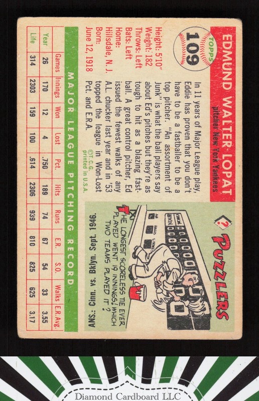 1955 Topps #109 Ed Lopat VG c, back
