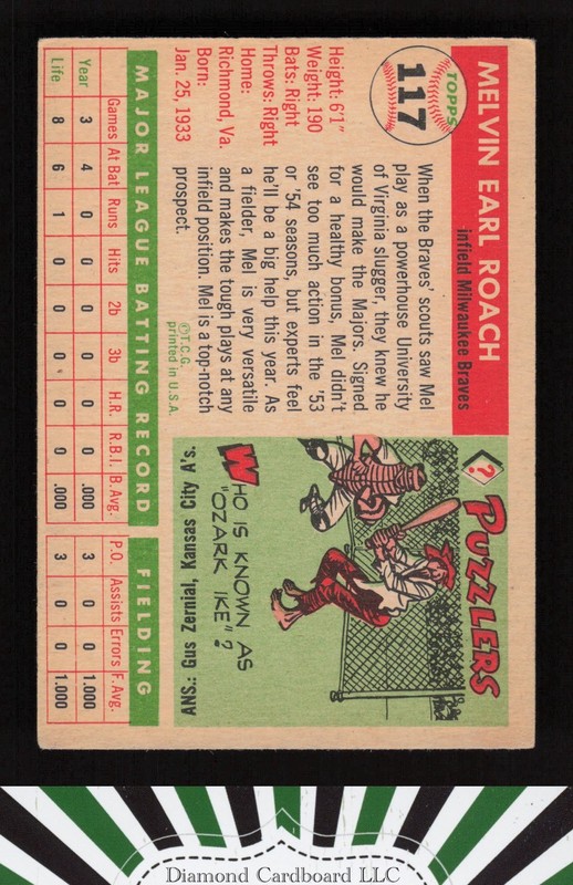 1955 Topps #117 Mel Roach VGEX e, back