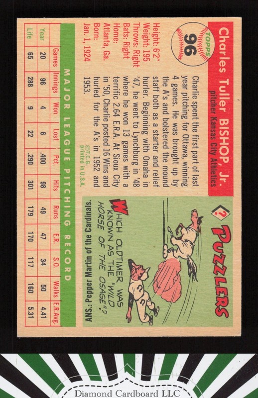 1955 Topps #96 Charlie Bishop EX+ i, back