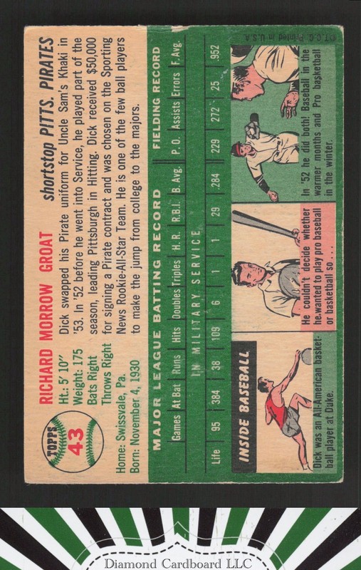 1954 Topps #43 Dick Groat VGEX m, back
