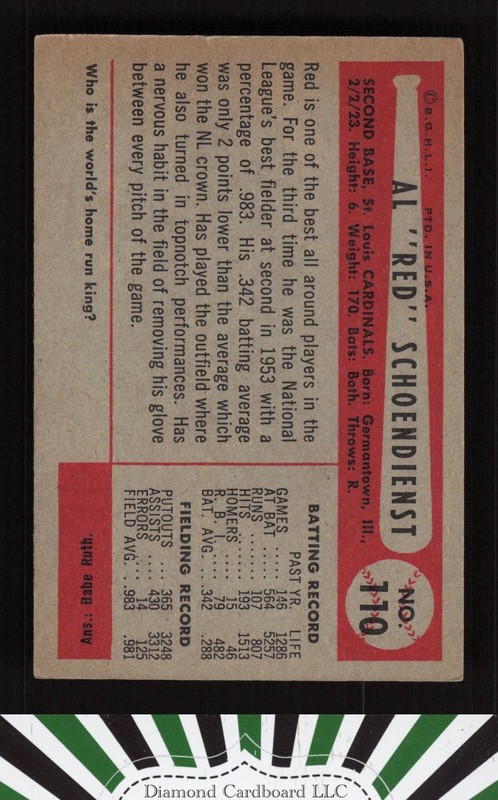 1954 Bowman #110 Al Schoendienst EX+ [GOOD CENTERING] d, back