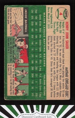 1954 Topps #4 Hank Sauer GD [CENTERED] g, back