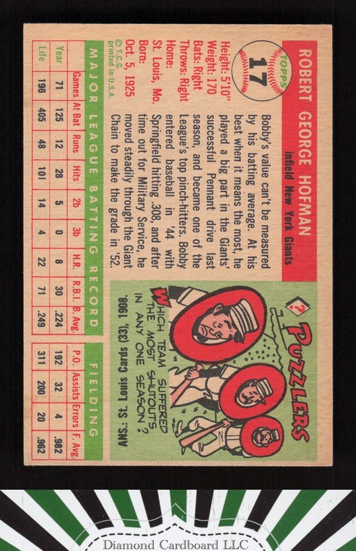 1955 Topps #17 Bobby Hofman VG c, back