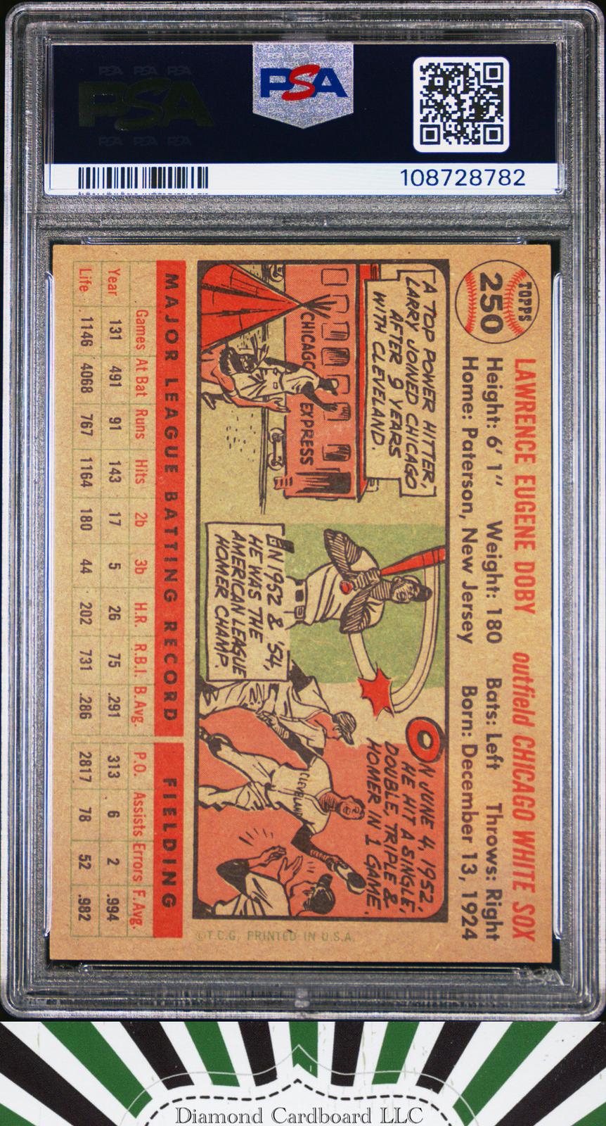 1956 Topps #250 Larry Doby PSA 8 [CENTERED], back