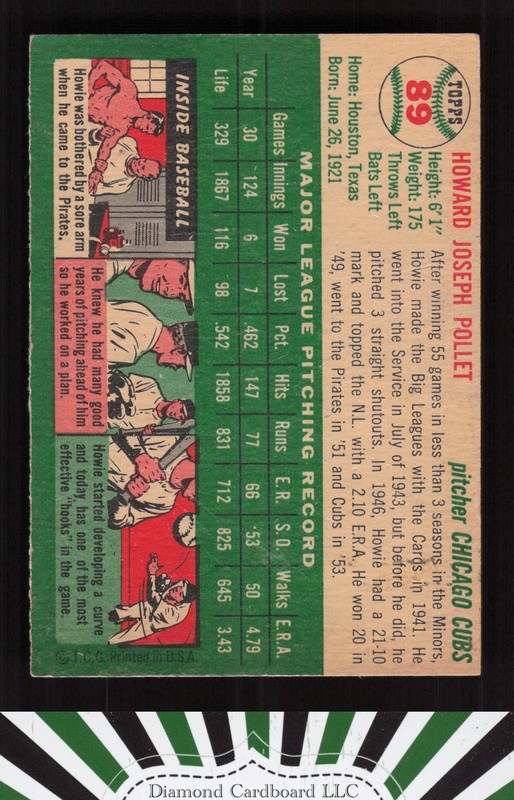 1954 Topps #89 Howie Pollet GD h, back