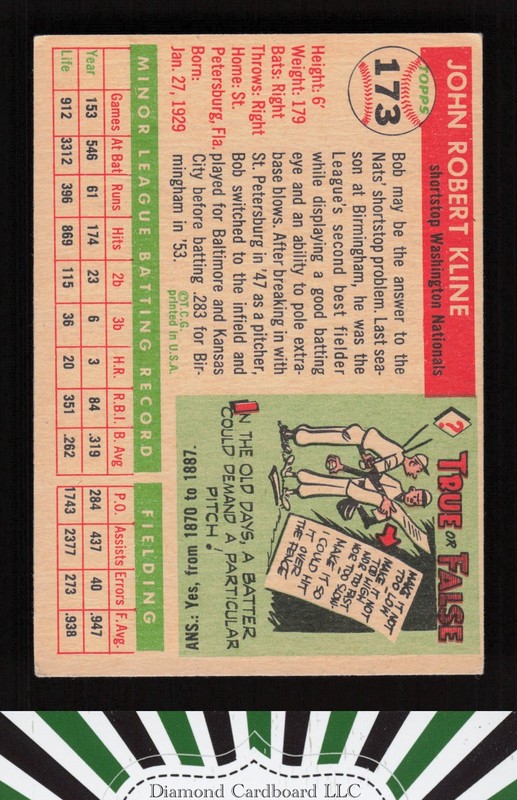 1955 Topps #173 Bob Kline VGEX+ c, back