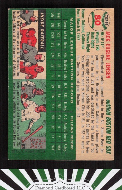 1954 Topps #80 Jackie Jensen EXMT (ST) m, back