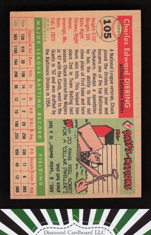 1955 Topps #105 Chuck Diering EX m, back