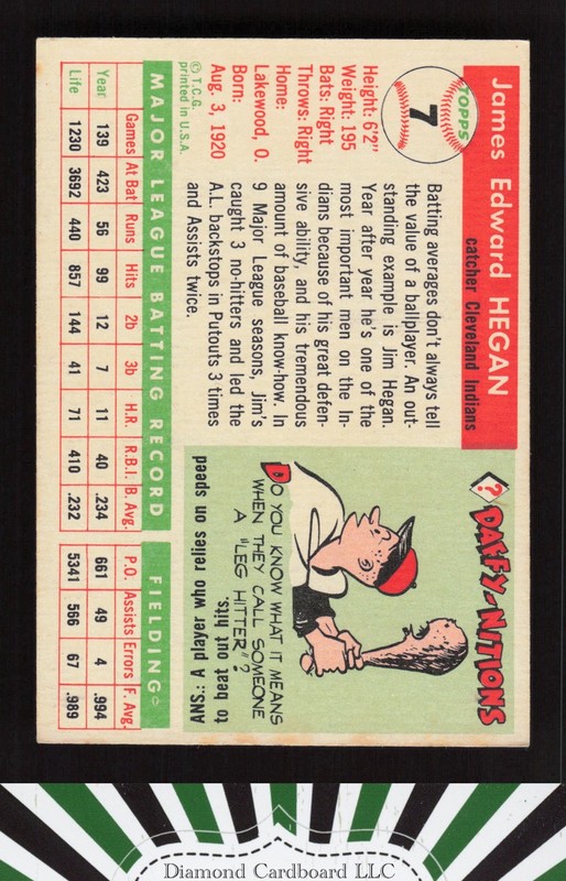 1955 Topps #7 Jim Hegan EX i, back